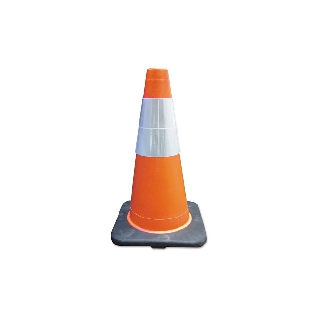 PVC Traffic Cone, 18 in, 6 in Upper Reflective Collar, PVC, Orange/Black